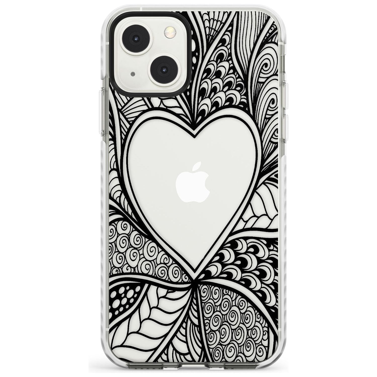 Black Henna Heart Impact Phone Case for iPhone 13 & 13 Mini
