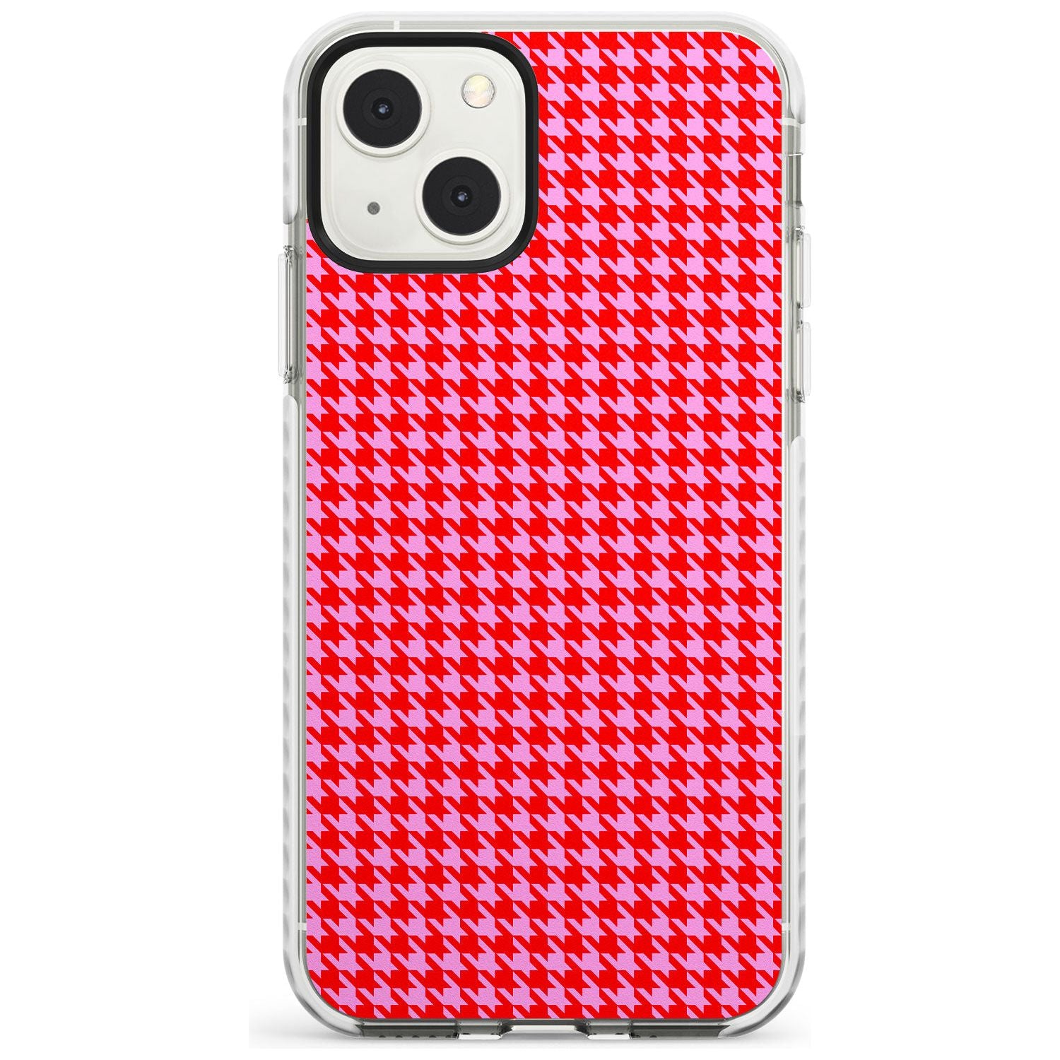 Neon Pink & Red Houndstooth Pattern Phone Case iPhone 13 Mini / Impact Case Blanc Space