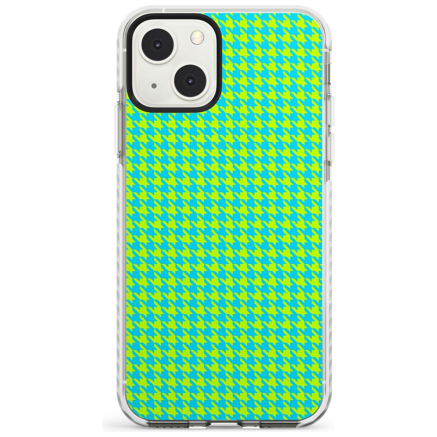 Neon Lime & Turquoise Houndstooth Pattern Phone Case iPhone 13 Mini / Impact Case Blanc Space
