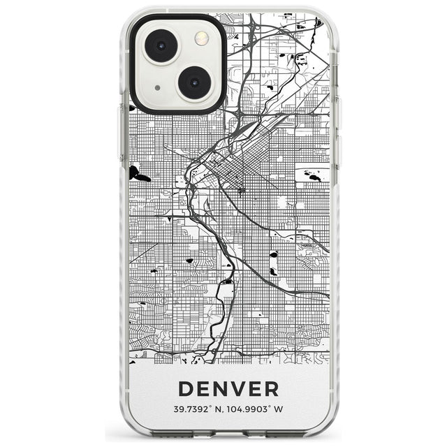 Map of Denver, Colorado Phone Case iPhone 13 Mini / Impact Case Blanc Space