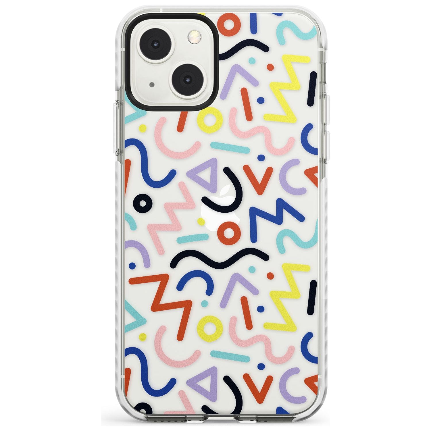 Colourful Squiggles Memphis Retro Pattern Design Phone Case iPhone 13 Mini / Impact Case Blanc Space