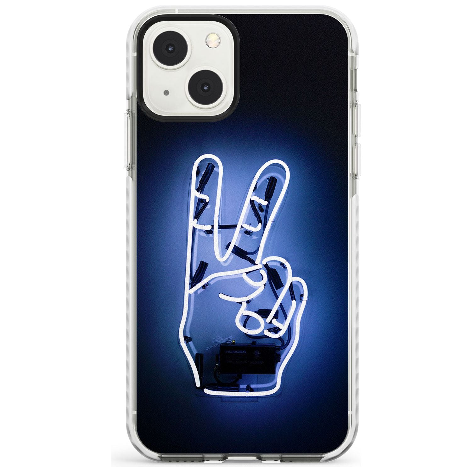 Peace Sign Hand Neon Sign Phone Case iPhone 13 Mini / Impact Case Blanc Space