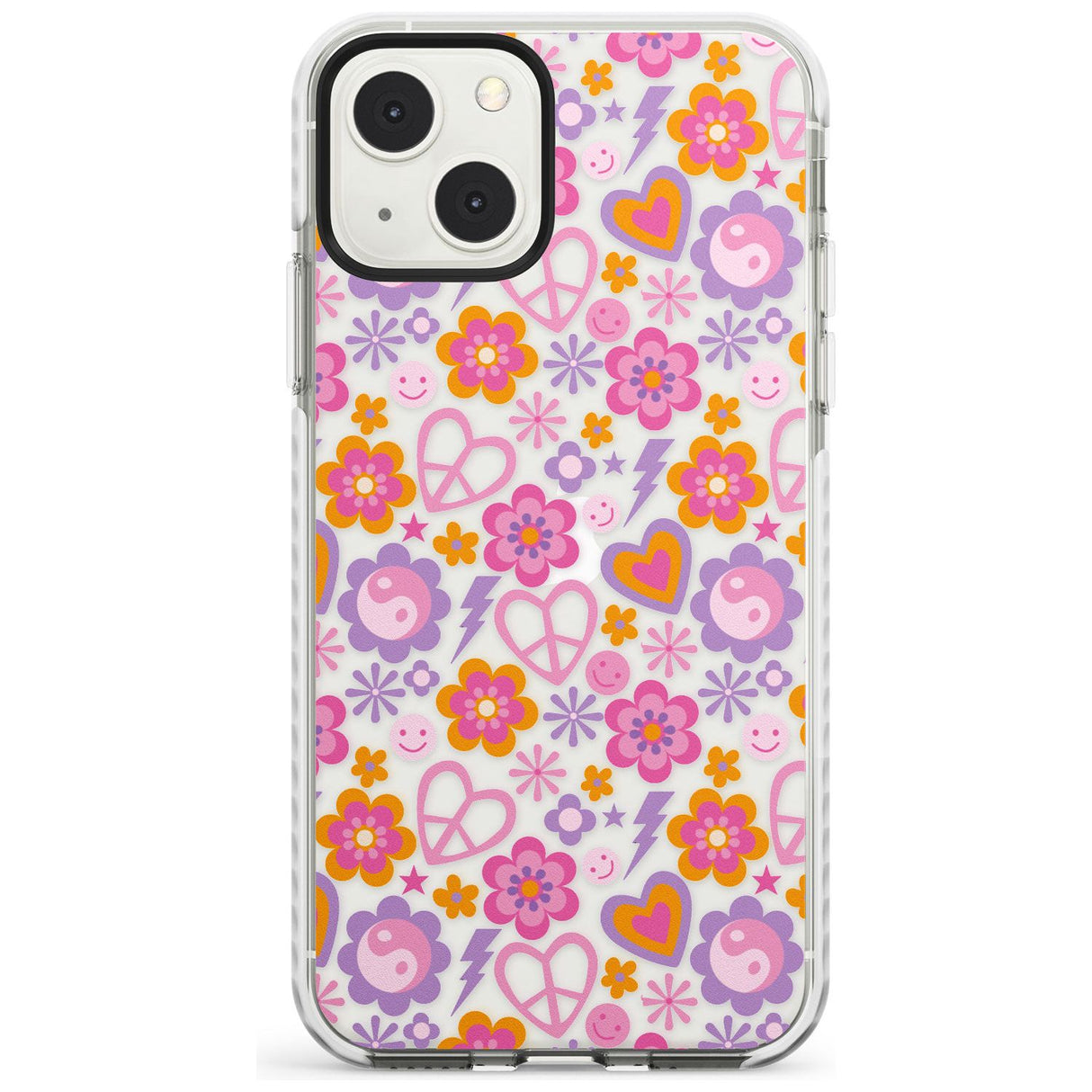 Peace, Love and Flowers Pattern Impact Phone Case for iPhone 13 & 13 Mini