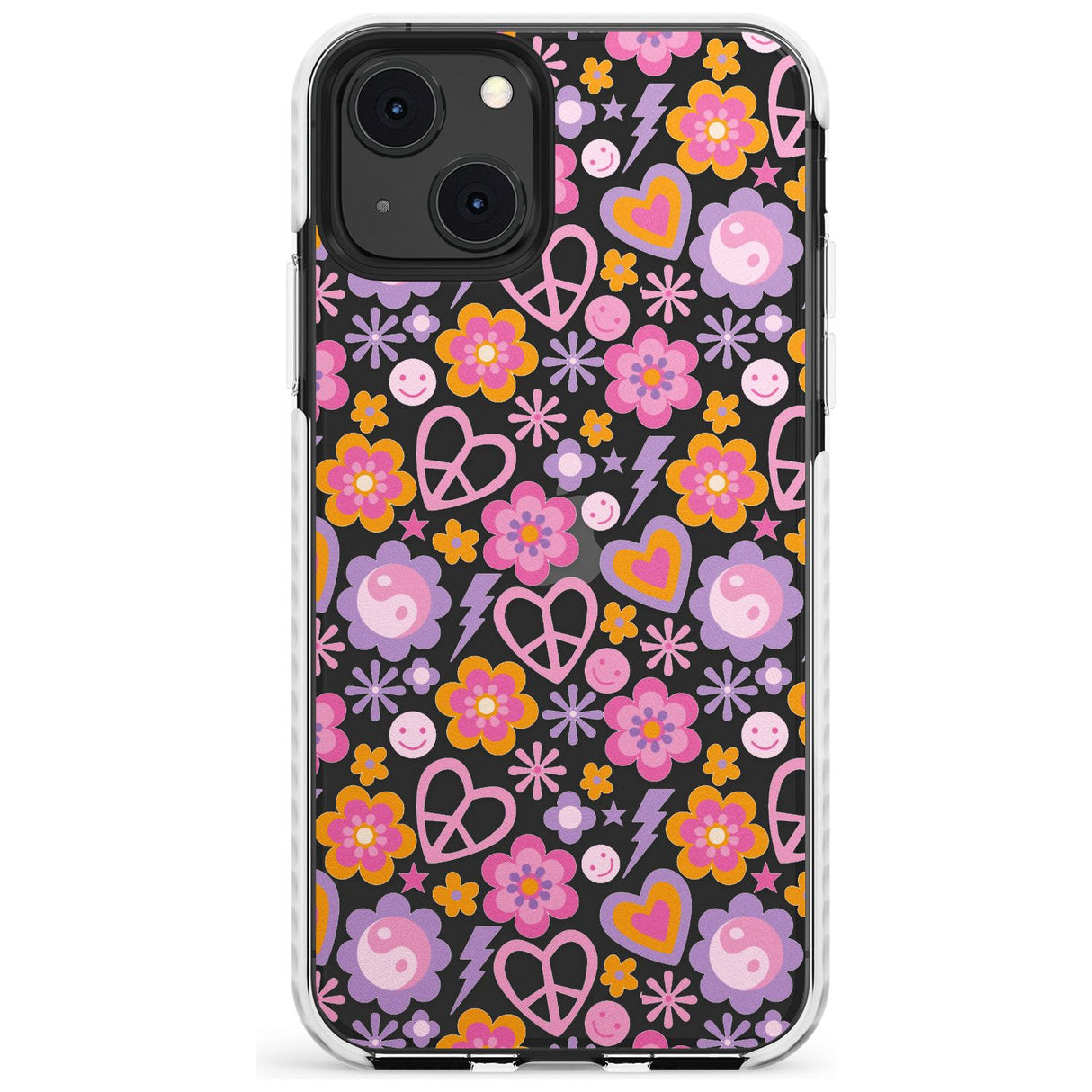 Peace, Love and Flowers Pattern Impact Phone Case for iPhone 13 & 13 Mini