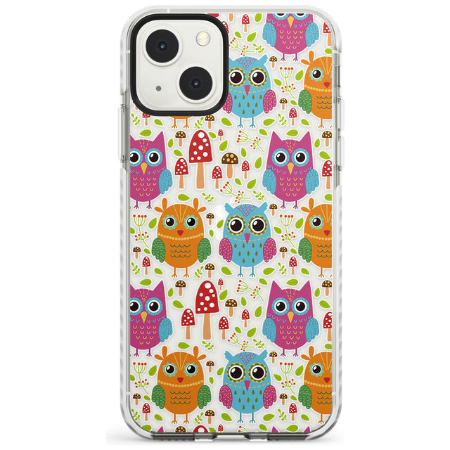 Forrest Owl Clear Pattern Phone Case iPhone 13 Mini / Impact Case Blanc Space