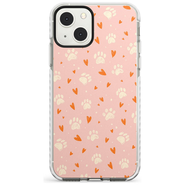 Paws & Hearts Pattern Phone Case iPhone 13 Mini / Impact Case Blanc Space