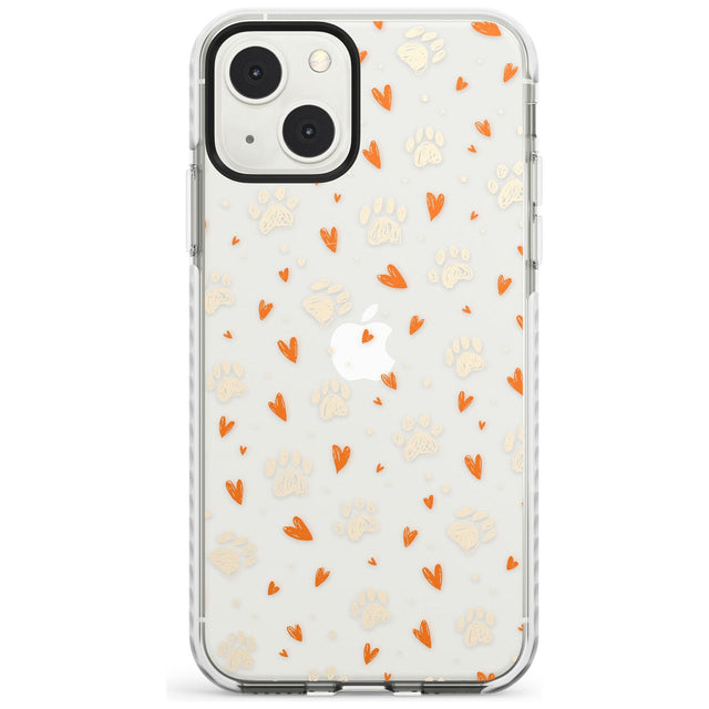 Paws & Hearts Pattern (Clear) Phone Case iPhone 13 Mini / Impact Case Blanc Space
