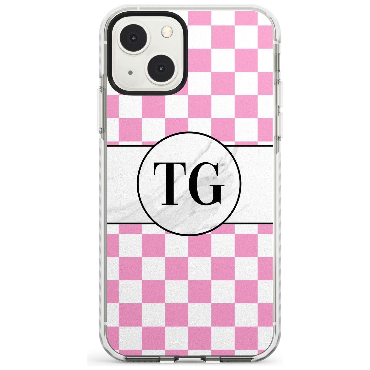 Personalised Monogrammed Pink Check Phone Case iPhone 13 Mini / Impact Case Blanc Space