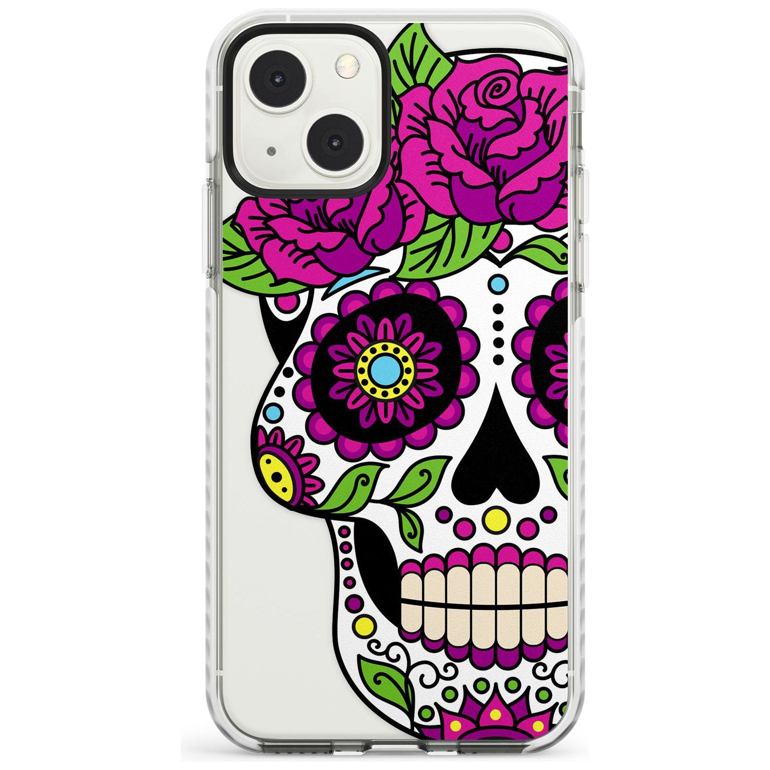 Purple Floral Sugar Skull Impact Phone Case for iPhone 13 & 13 Mini