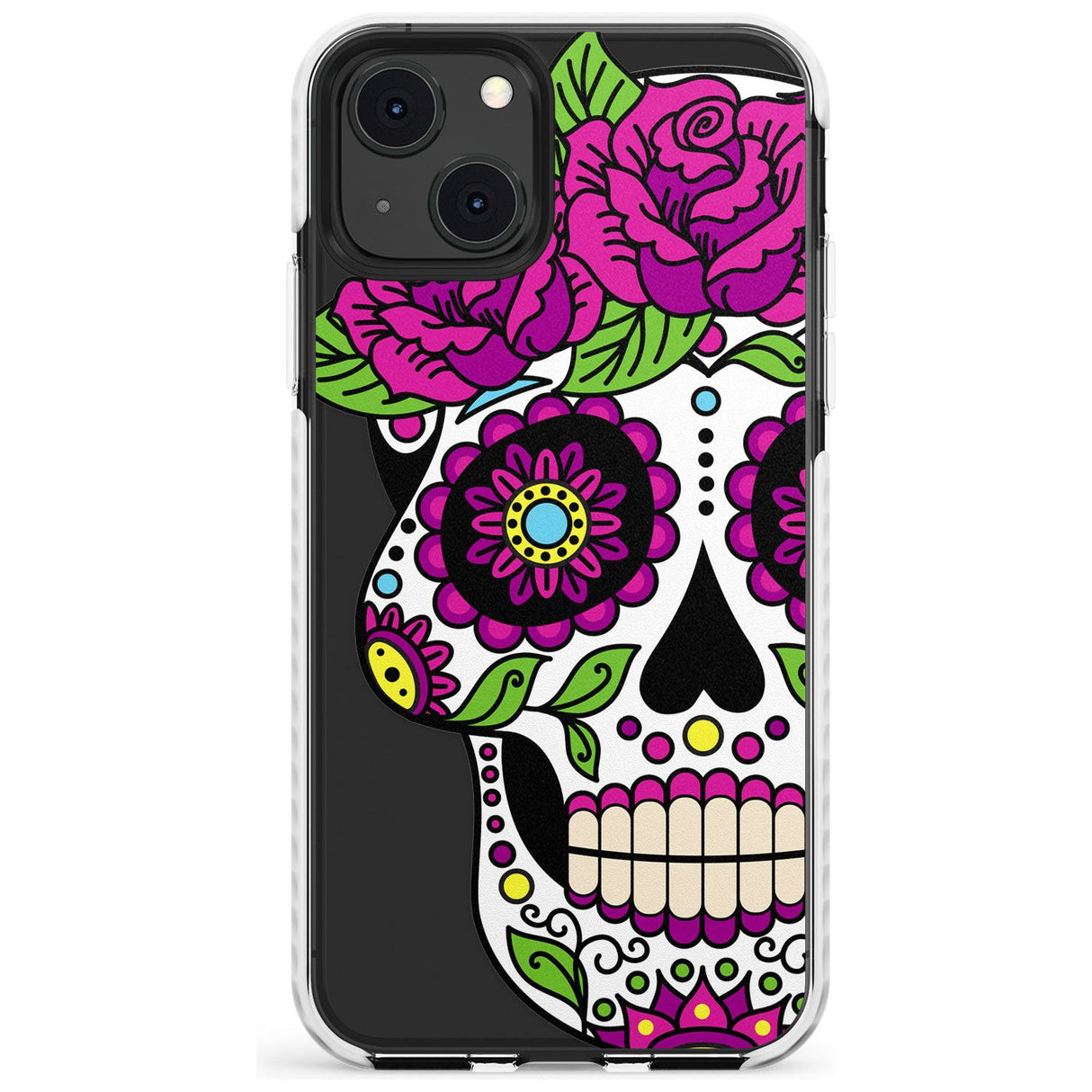 Purple Floral Sugar Skull Impact Phone Case for iPhone 13 & 13 Mini