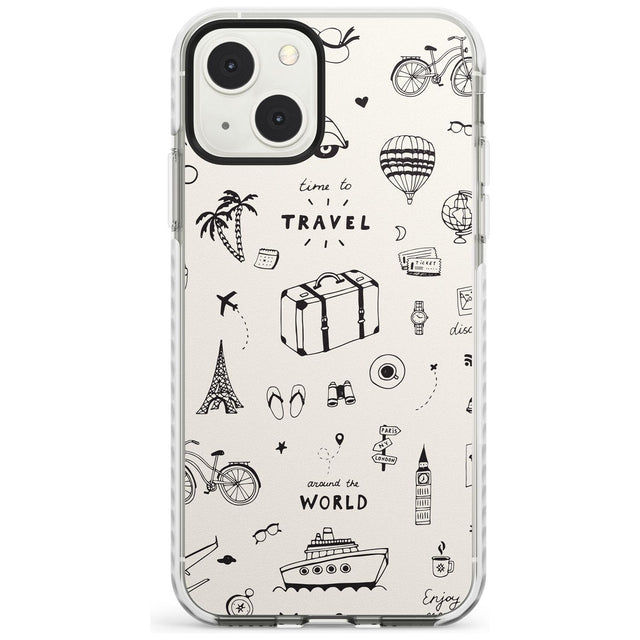 Cute Travel Pattern, White on Phone Case iPhone 13 Mini / Impact Case Blanc Space
