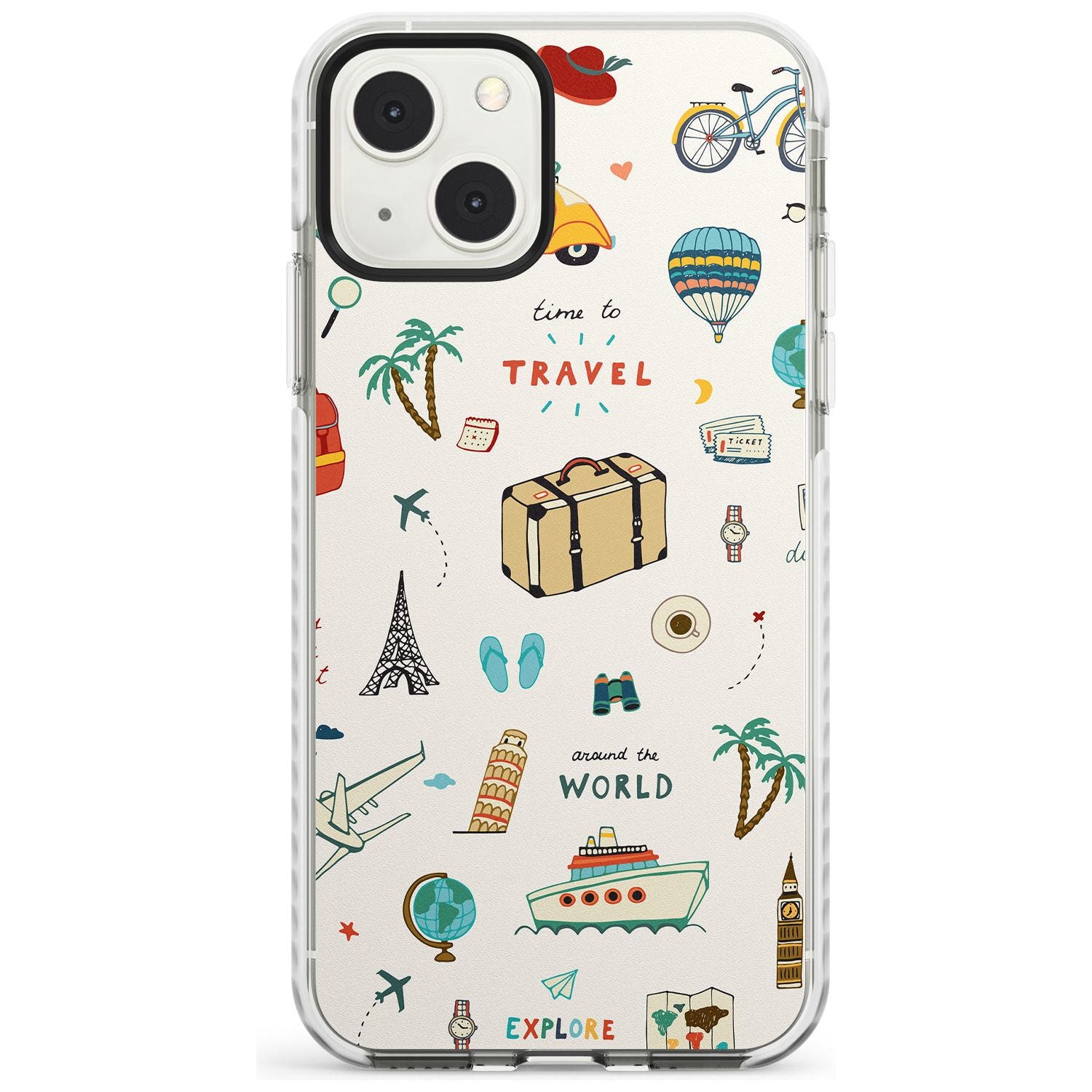 Cute Travel Pattern Cream Phone Case iPhone 13 Mini / Impact Case Blanc Space