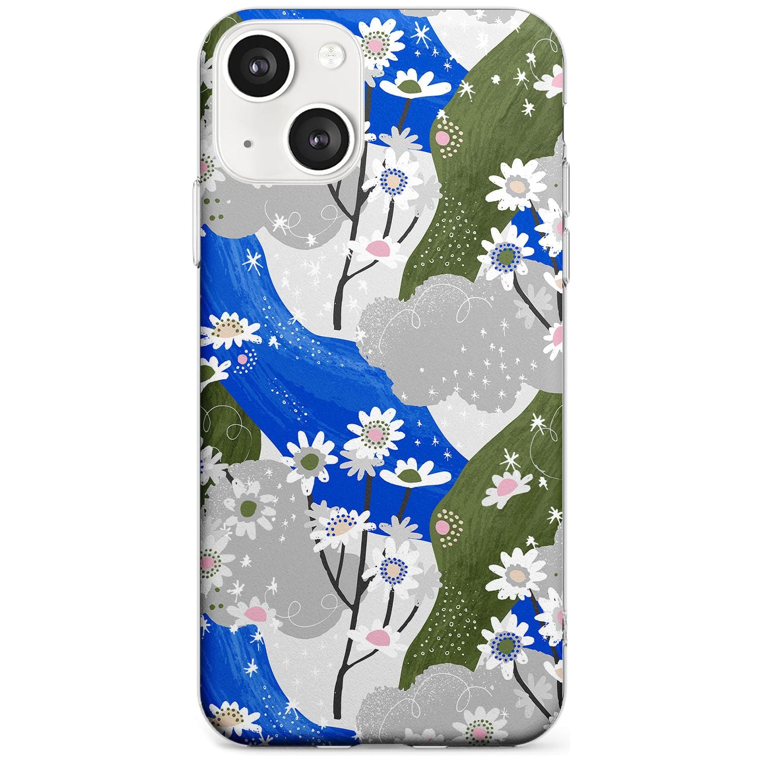 Blue & Grey Daisies Pattern Phone Case iPhone 13 / Clear Case,iPhone 13 Mini / Clear Case,iPhone 14 / Clear Case,iPhone 14 Plus / Clear Case Blanc Space