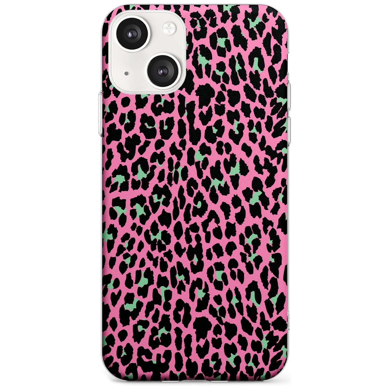 Green on Pink Leopard Print Pattern Phone Case iPhone 13 / Clear Case,iPhone 13 Mini / Clear Case,iPhone 14 / Clear Case,iPhone 14 Plus / Clear Case Blanc Space