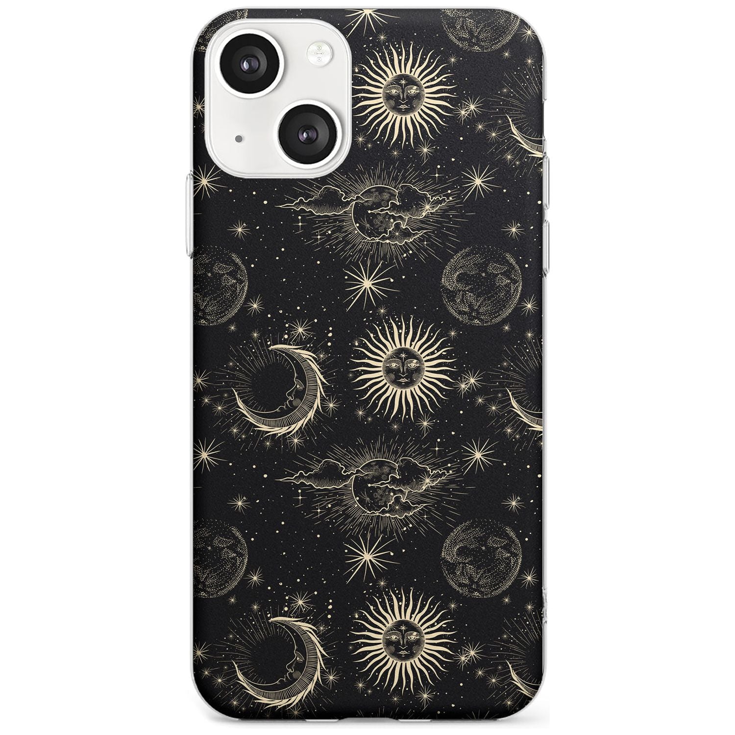 Large Suns, Moons & Clouds Astrological Phone Case iPhone 13 / Clear Case,iPhone 13 Mini / Clear Case,iPhone 14 / Clear Case,iPhone 14 Plus / Clear Case Blanc Space
