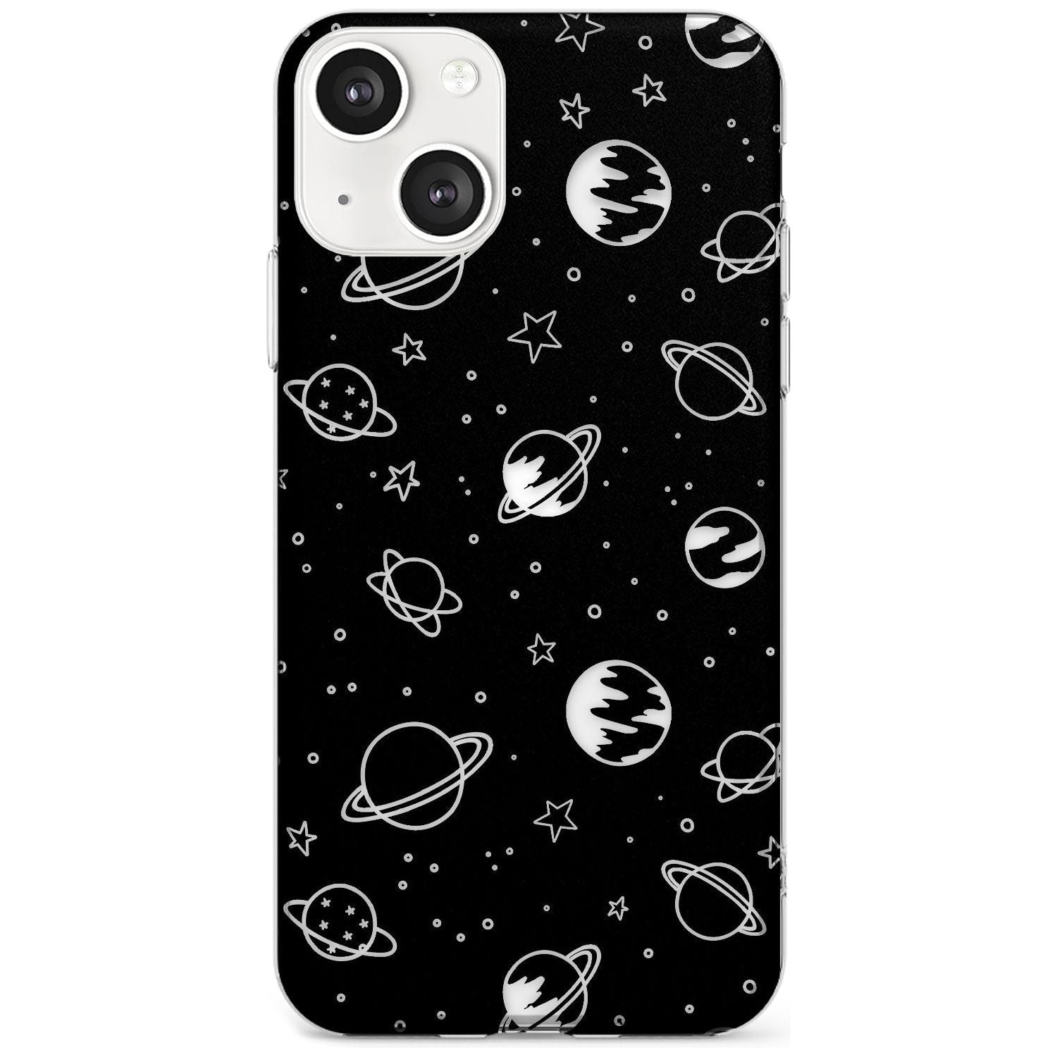 Cosmic Outer Space Design Clear on Black Phone Case iPhone 13 / Clear Case,iPhone 13 Mini / Clear Case,iPhone 14 / Clear Case,iPhone 14 Plus / Clear Case Blanc Space