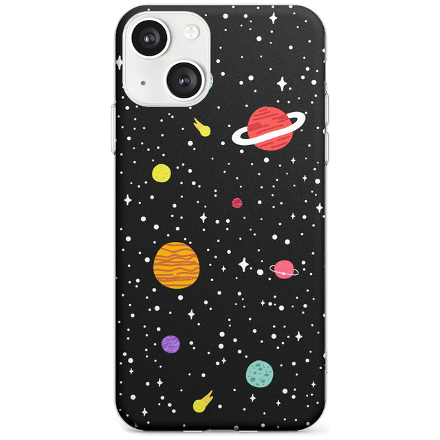 Cute Cartoon Planets Phone Case iPhone 13 / Clear Case,iPhone 13 Mini / Clear Case,iPhone 14 / Clear Case,iPhone 14 Plus / Clear Case Blanc Space