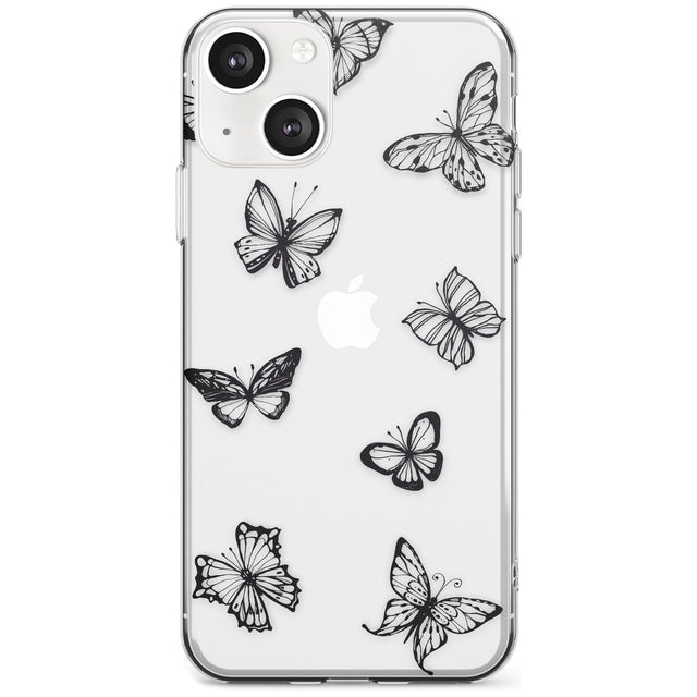 Grey Butterfly Line Pattern Slim Phone Case for iPhone 13 & 13 Mini