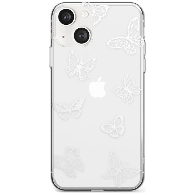 White Butterfly Line Pattern Slim Phone Case for iPhone 13 & 13 Mini