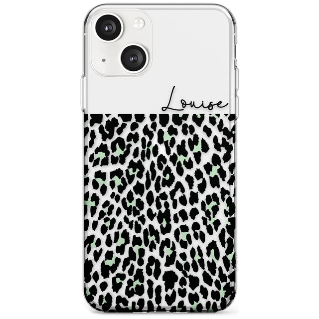 Personalised Seafoam Green & Cursive Leopard Spots Custom Phone Case iPhone 13 / Clear Case,iPhone 13 Mini / Clear Case,iPhone 14 / Clear Case,iPhone 14 Plus / Clear Case Blanc Space