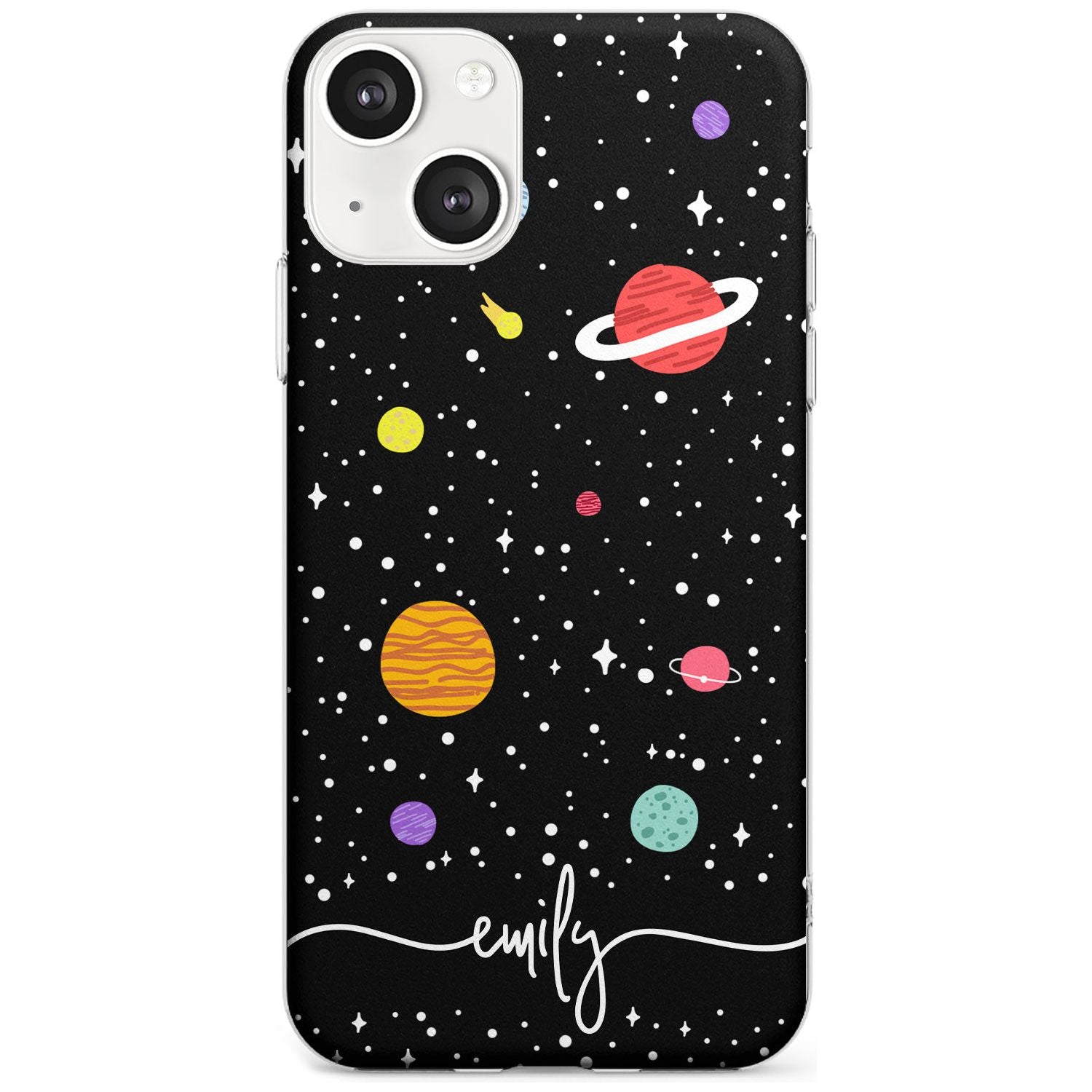 Personalised Cute Cartoon Planets Phone Case iPhone 13 / Clear Case,iPhone 13 Mini / Clear Case,iPhone 14 / Clear Case,iPhone 14 Plus / Clear Case Blanc Space