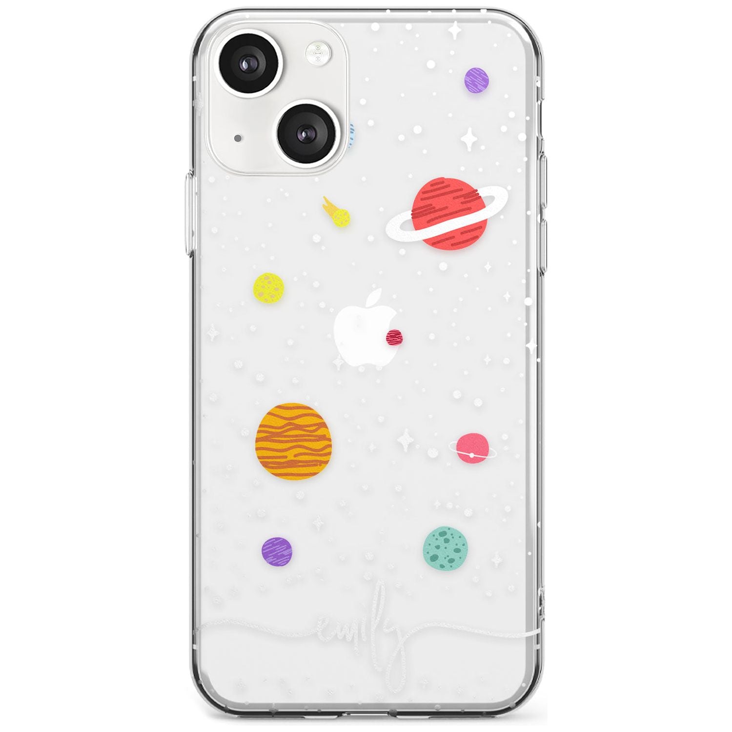 Personalised Cute Cartoon Planets (Clear) Phone Case iPhone 13 / Clear Case,iPhone 13 Mini / Clear Case,iPhone 14 / Clear Case,iPhone 14 Plus / Clear Case Blanc Space