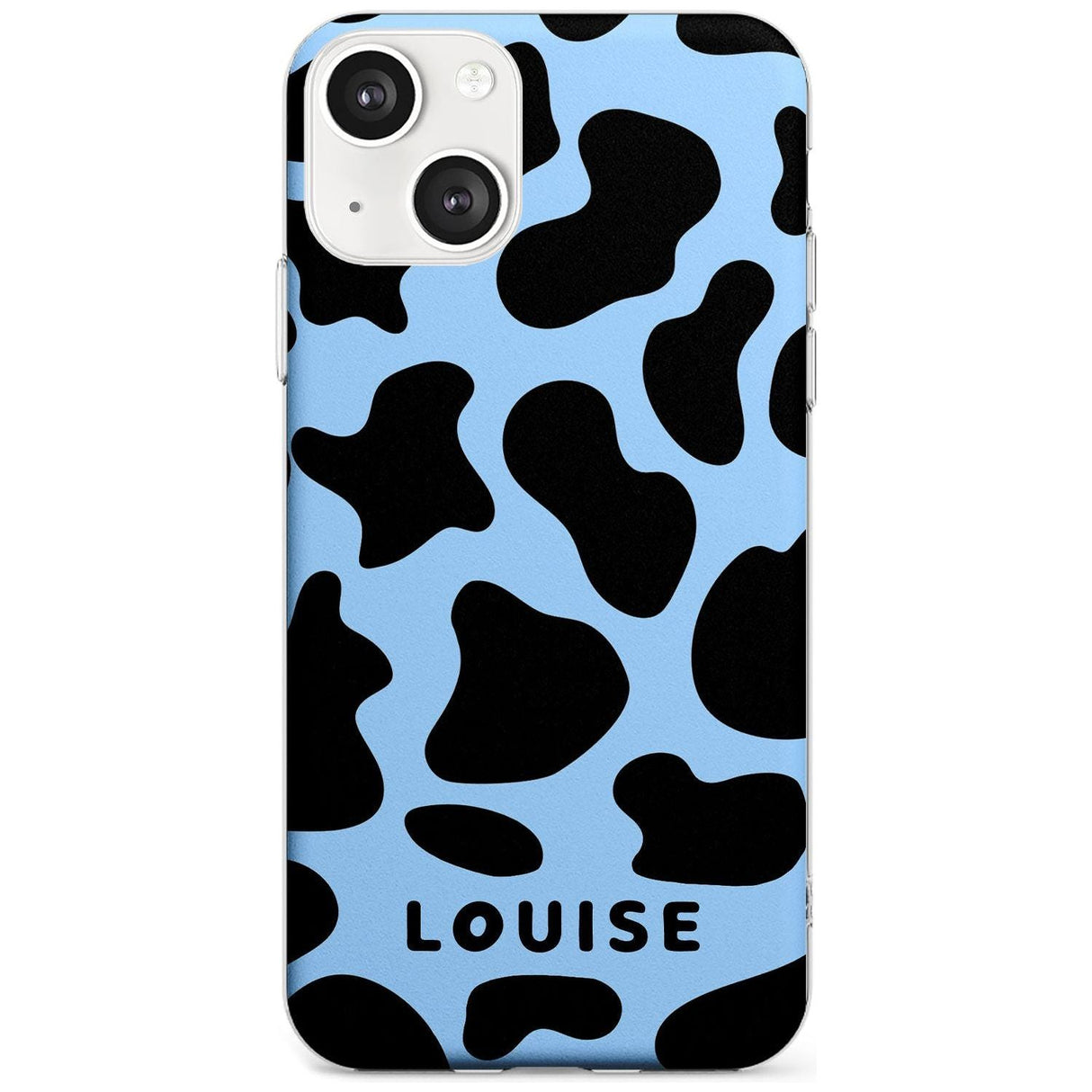 Personalised Blue and Black Cow Print Slim Phone Case for iPhone 13 & 13 Mini