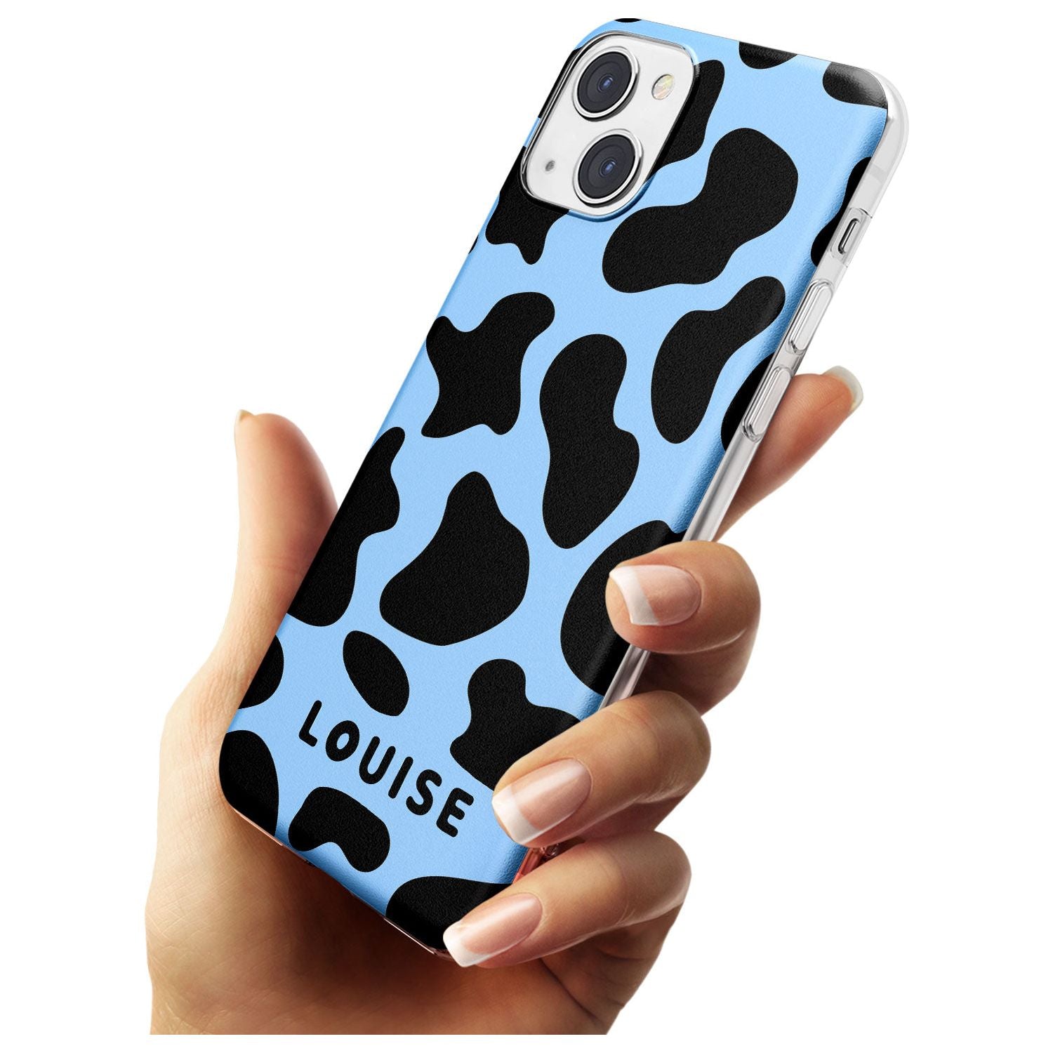 Personalised Blue and Black Cow Print Slim Phone Case for iPhone 13 & 13 Mini