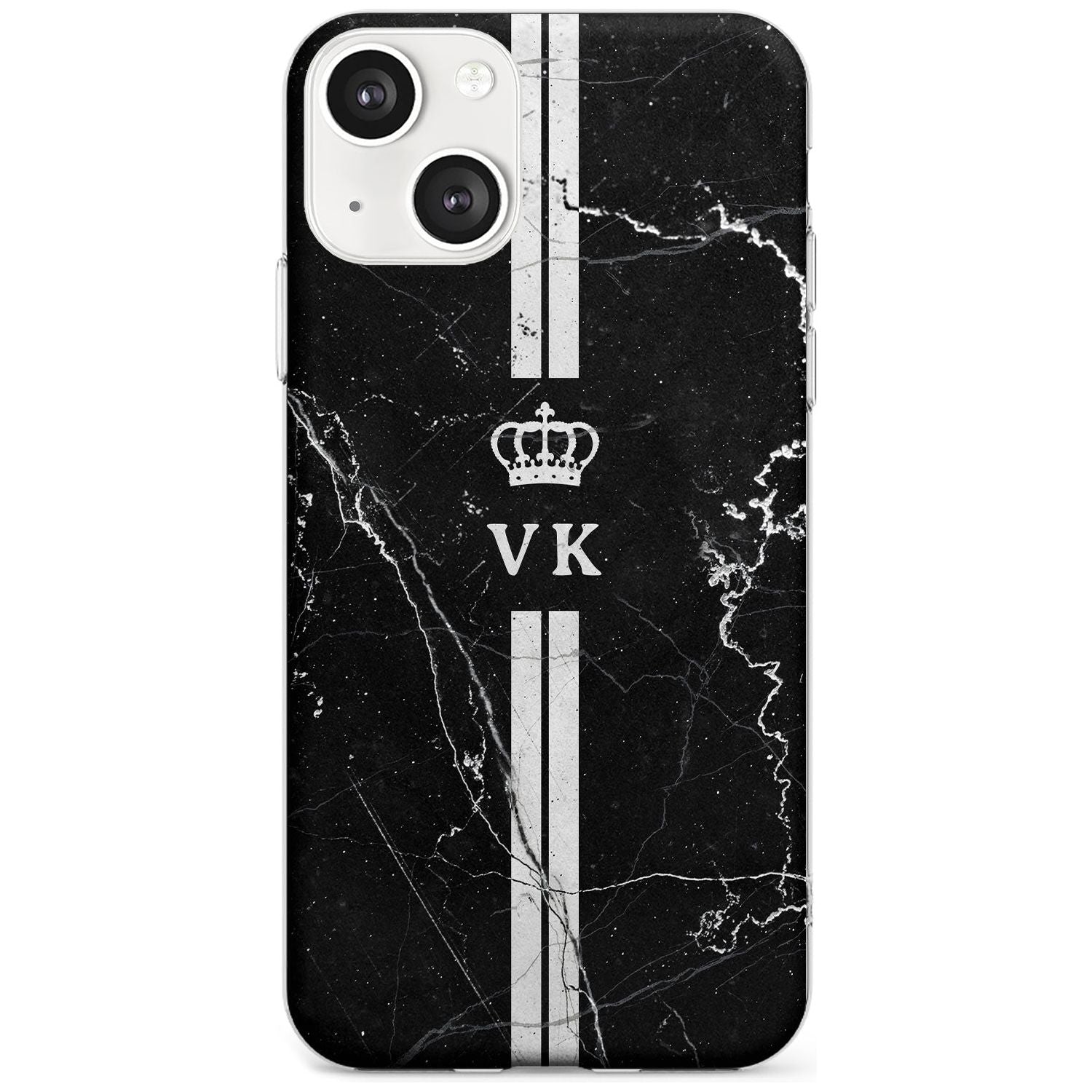 Personalised Stripes + Initials with Crown on Black Marble Custom Phone Case iPhone 13 / Clear Case,iPhone 13 Mini / Clear Case,iPhone 14 / Clear Case,iPhone 14 Plus / Clear Case Blanc Space