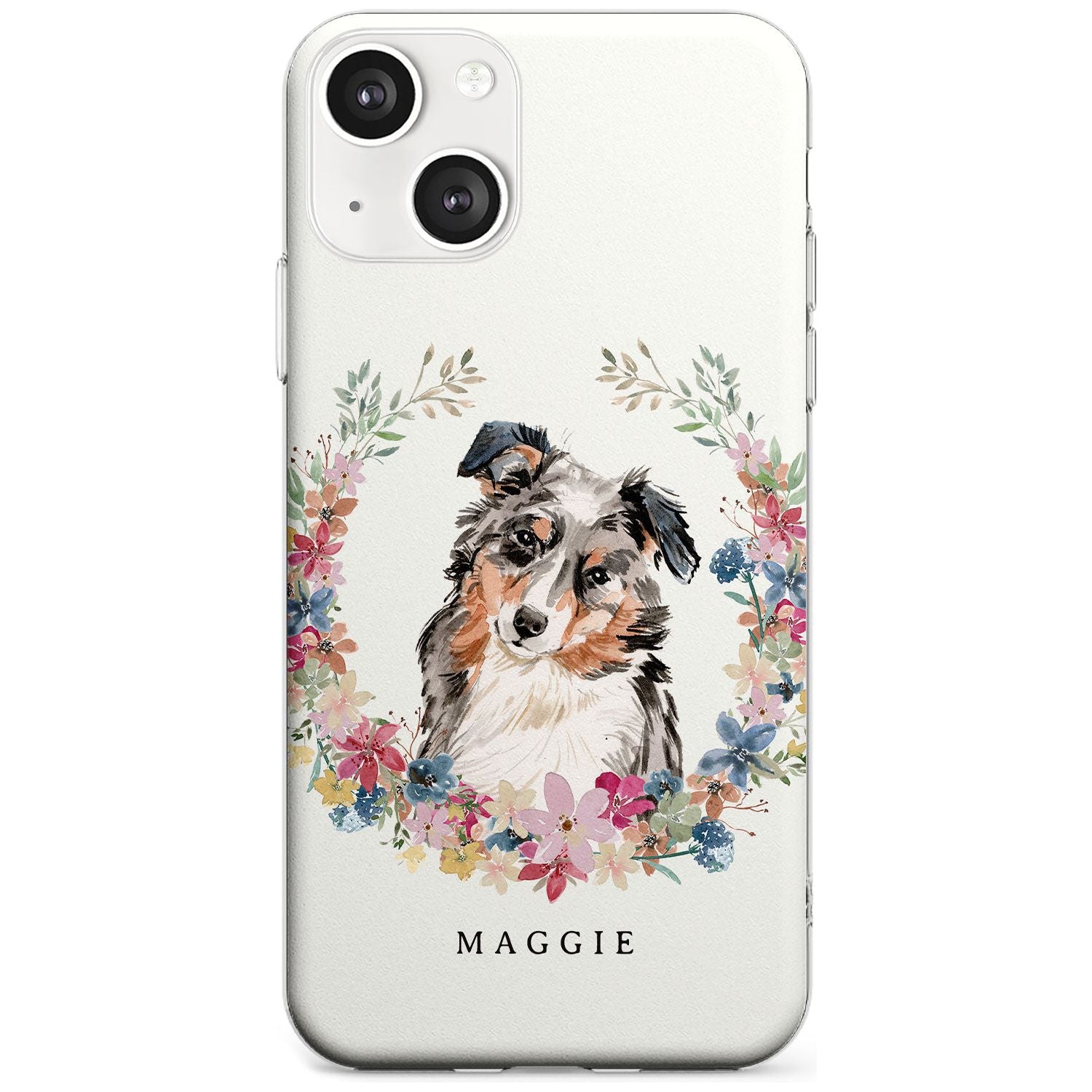 Personalised Australian Shepherd Watercolour Dog Portrait Custom Phone Case iPhone 13 / Clear Case,iPhone 13 Mini / Clear Case,iPhone 14 / Clear Case,iPhone 14 Plus / Clear Case Blanc Space