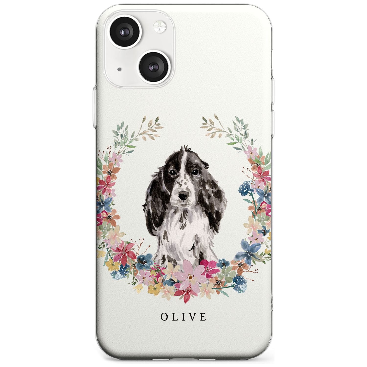Personalised Black Cocker Spaniel - Watercolour Dog Portrait Custom Phone Case iPhone 13 / Clear Case,iPhone 13 Mini / Clear Case,iPhone 14 / Clear Case,iPhone 14 Plus / Clear Case Blanc Space