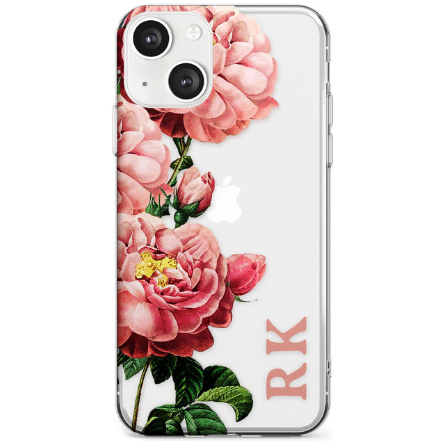 Personalised Clear Vintage Floral Pink Peonies Custom Phone Case iPhone 13 / Clear Case,iPhone 13 Mini / Clear Case,iPhone 14 / Clear Case,iPhone 14 Plus / Clear Case Blanc Space