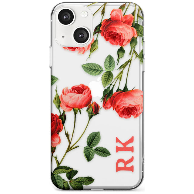 Personalised Clear Vintage Floral Pink Roses Custom Phone Case iPhone 13 / Clear Case,iPhone 13 Mini / Clear Case,iPhone 14 / Clear Case,iPhone 14 Plus / Clear Case Blanc Space