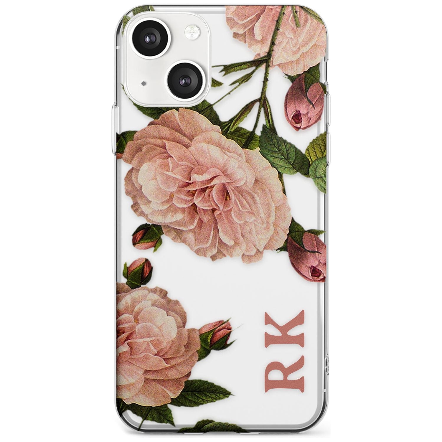 Personalised Clear Vintage Floral Pale Pink Peonies Custom Phone Case iPhone 13 / Clear Case,iPhone 13 Mini / Clear Case,iPhone 14 / Clear Case,iPhone 14 Plus / Clear Case Blanc Space