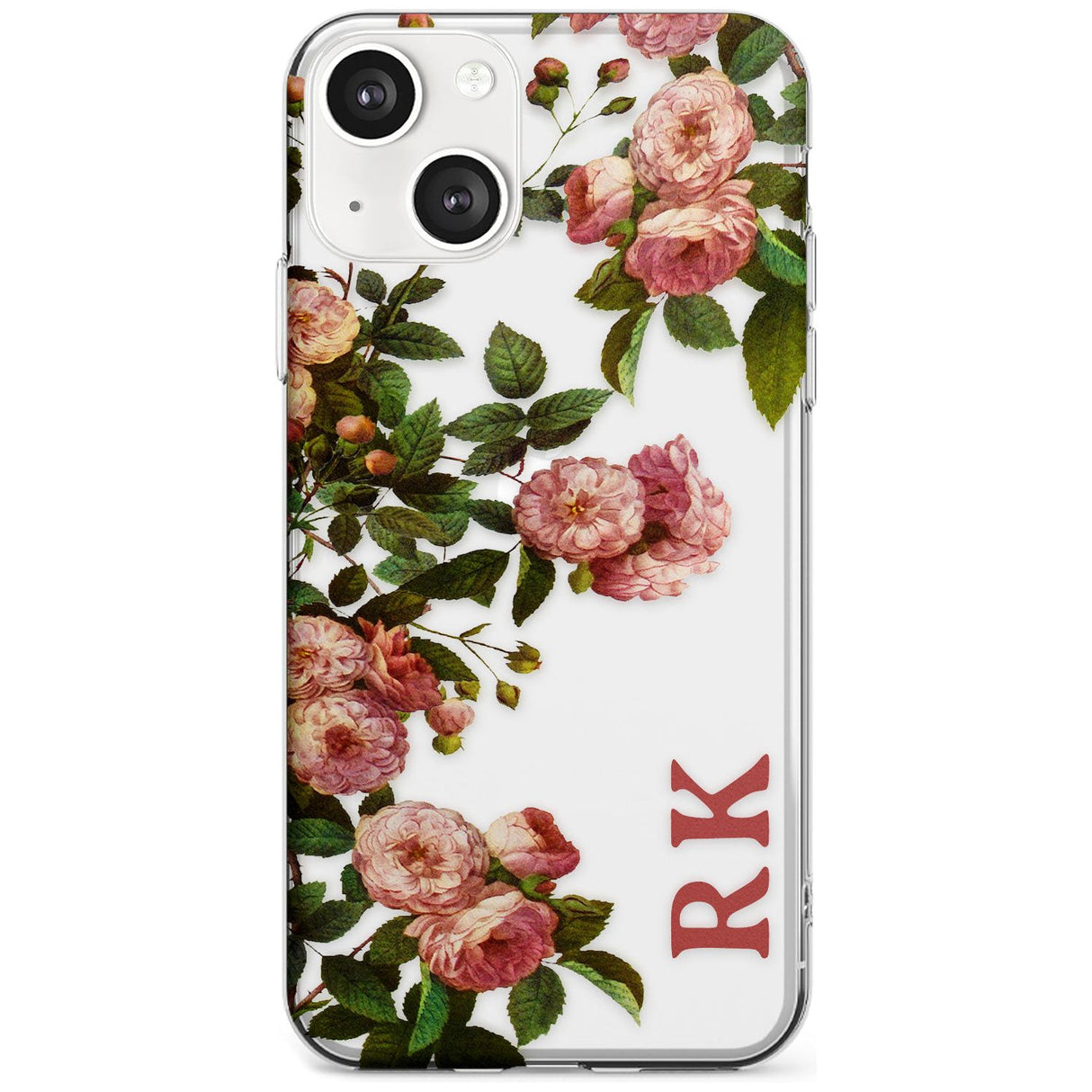 Personalised Clear Vintage Floral Pink Garden Roses Custom Phone Case iPhone 13 / Clear Case,iPhone 13 Mini / Clear Case,iPhone 14 / Clear Case,iPhone 14 Plus / Clear Case Blanc Space
