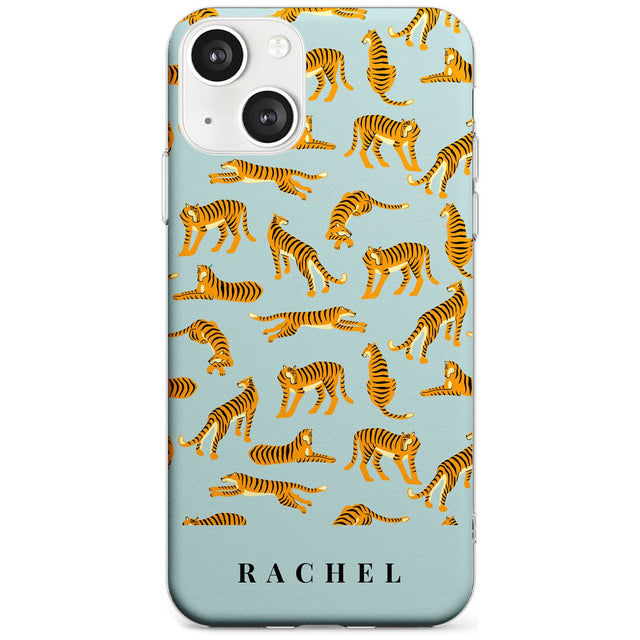 Personalised Tiger Pattern: Turquoise Blue Custom Phone Case iPhone 13 / Clear Case,iPhone 13 Mini / Clear Case,iPhone 14 / Clear Case,iPhone 14 Plus / Clear Case Blanc Space