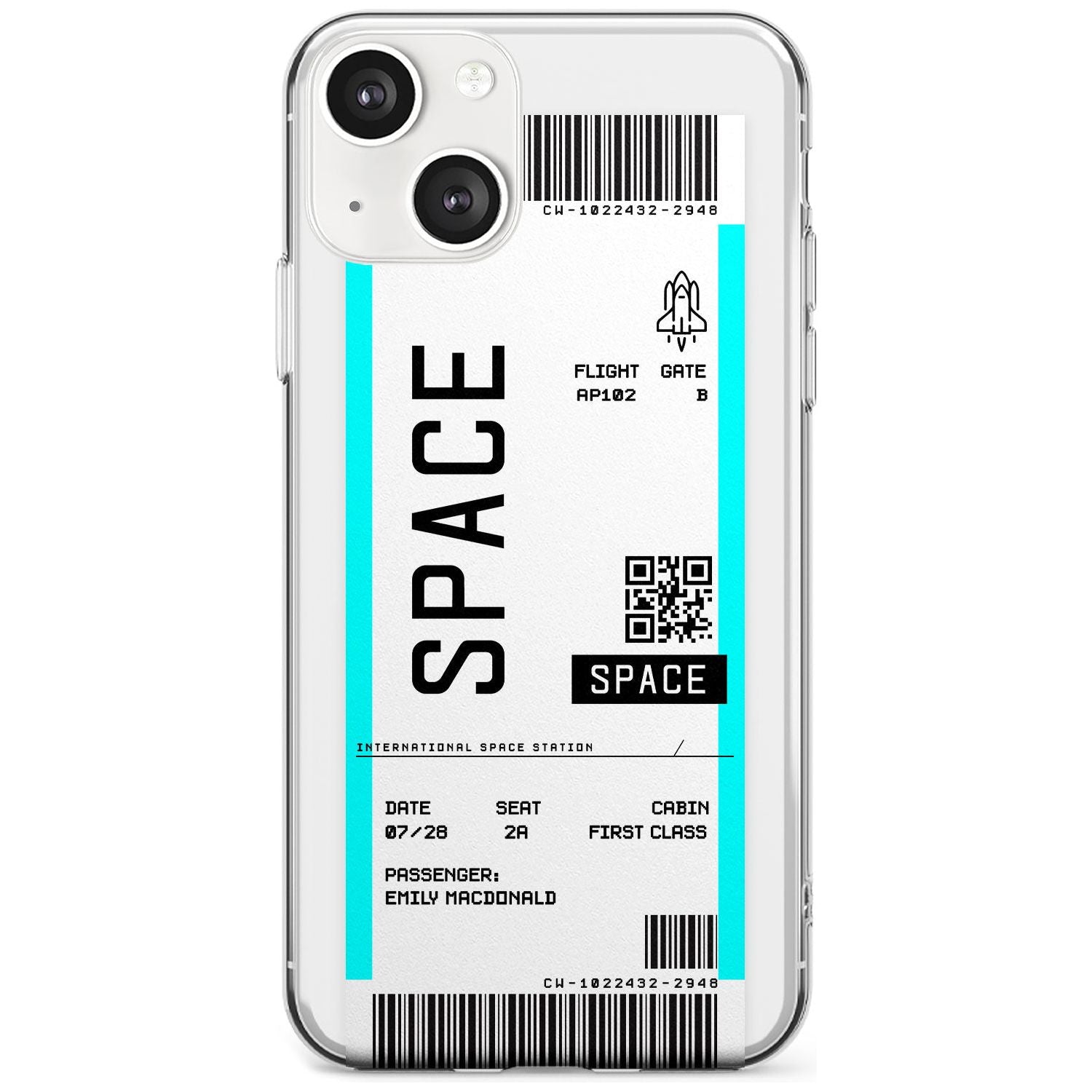 Personalised Space Space Travel Ticket Custom Phone Case iPhone 13 / Clear Case,iPhone 13 Mini / Clear Case,iPhone 14 / Clear Case,iPhone 14 Plus / Clear Case Blanc Space
