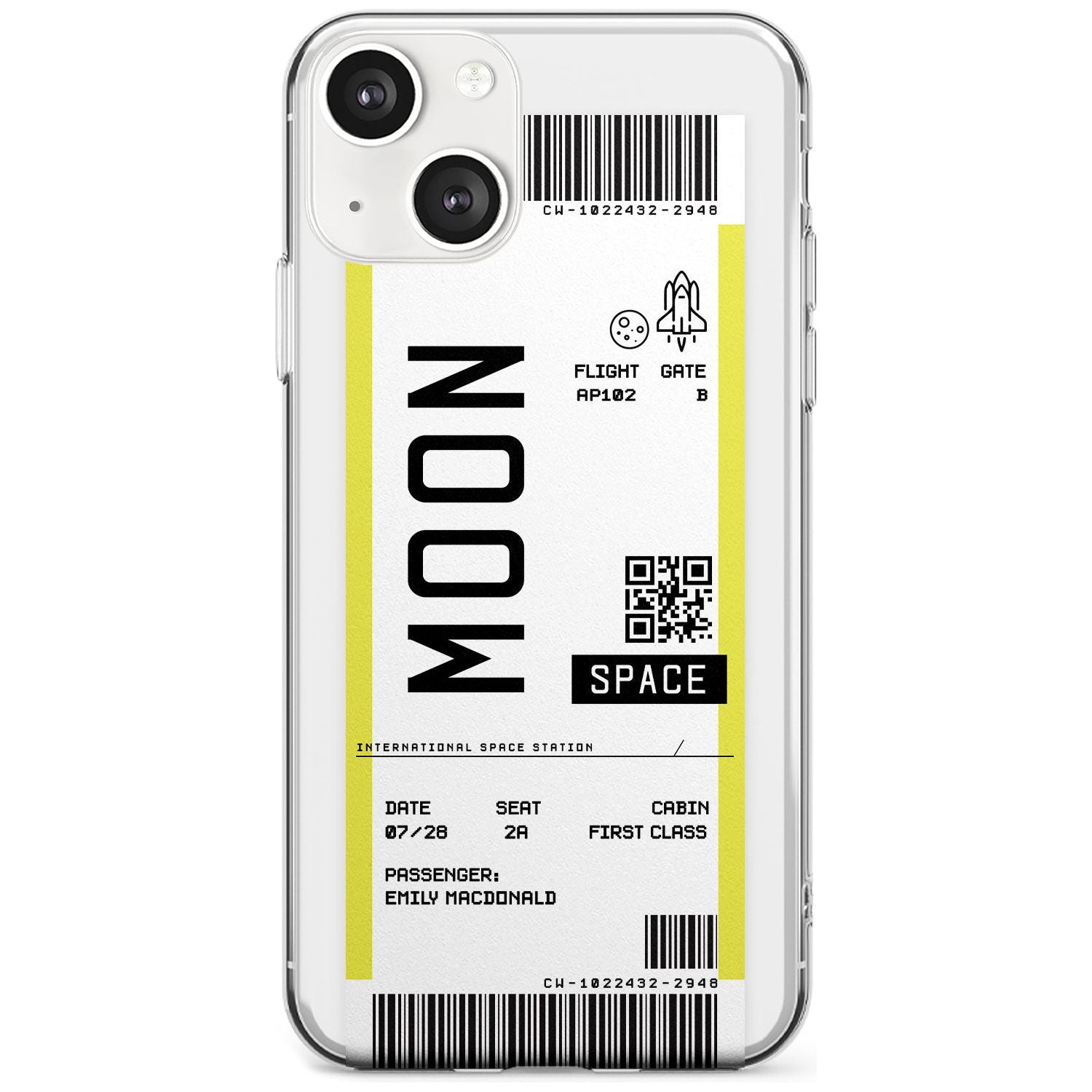 Personalised Moon Space Travel Ticket Custom Phone Case iPhone 13 / Clear Case,iPhone 13 Mini / Clear Case,iPhone 14 / Clear Case,iPhone 14 Plus / Clear Case Blanc Space
