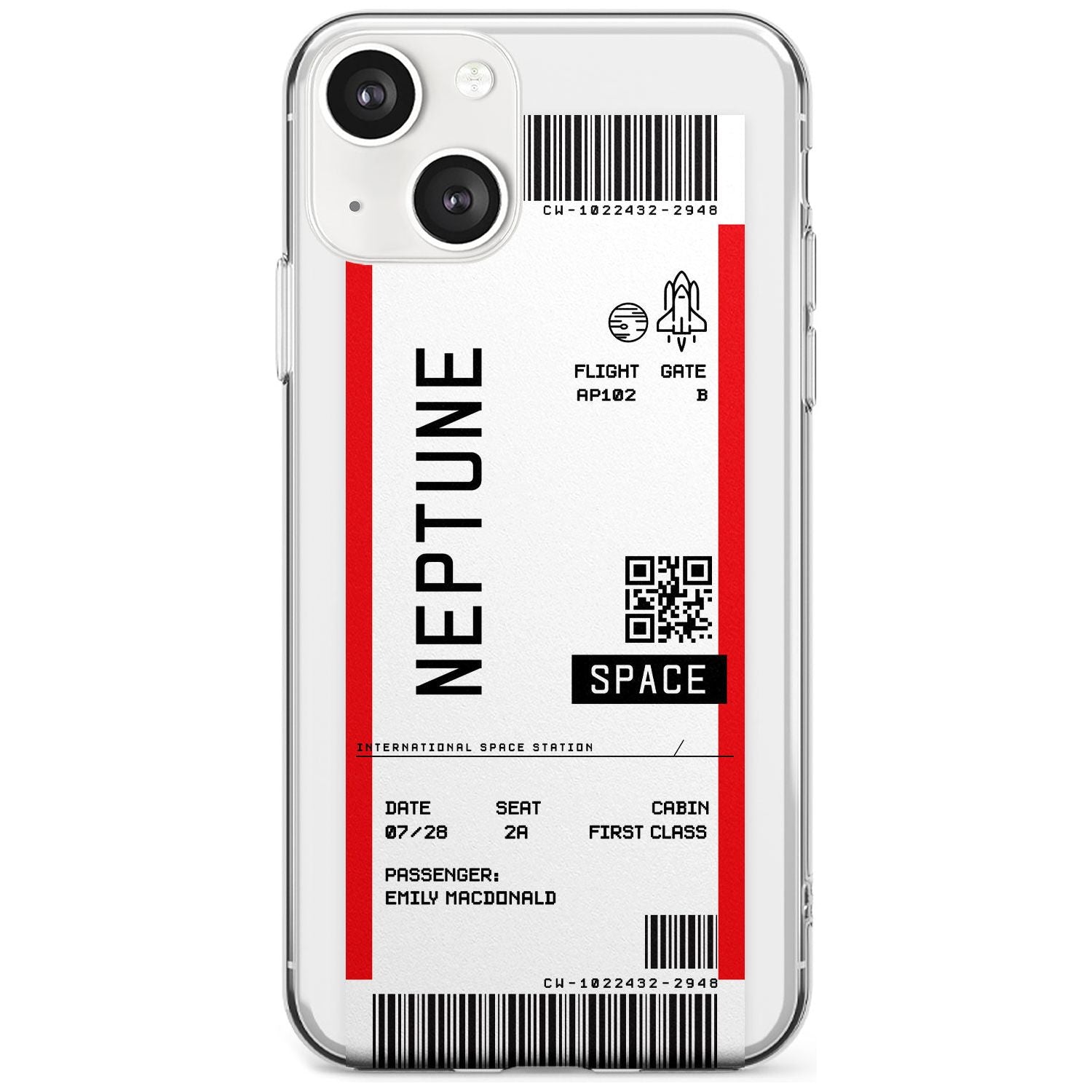 Personalised Neptune Space Travel Ticket Custom Phone Case iPhone 13 / Clear Case,iPhone 13 Mini / Clear Case,iPhone 14 / Clear Case,iPhone 14 Plus / Clear Case Blanc Space