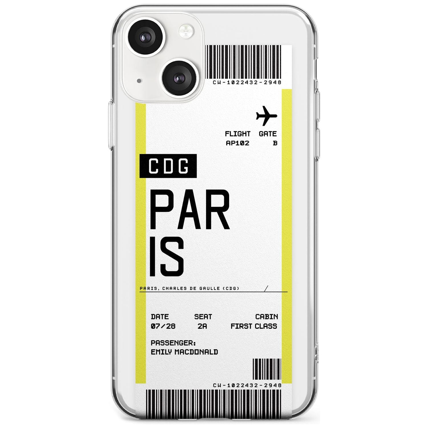 Personalised Paris Boarding Pass Custom Phone Case iPhone 13 / Clear Case,iPhone 13 Mini / Clear Case,iPhone 14 / Clear Case,iPhone 14 Plus / Clear Case Blanc Space
