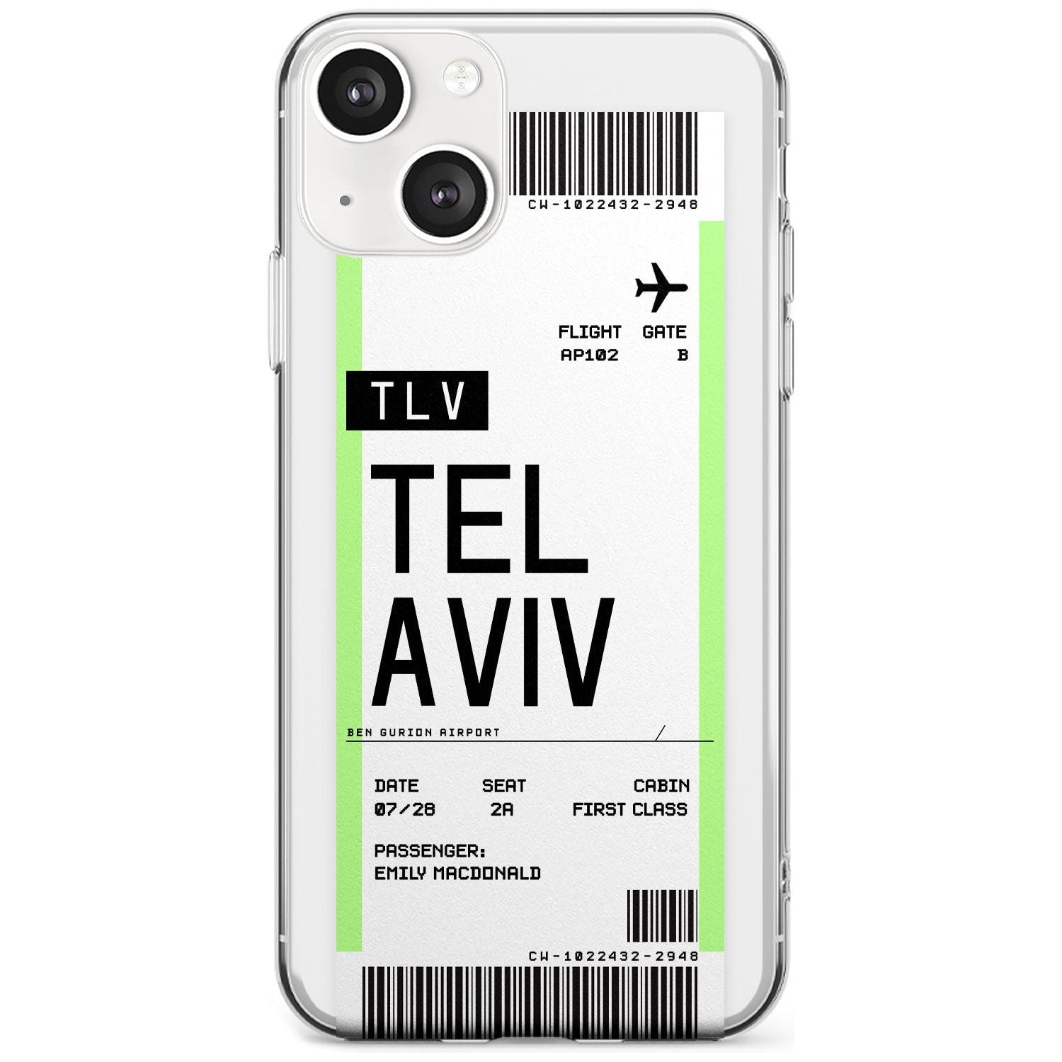 Personalised Tel Aviv Boarding Pass Custom Phone Case iPhone 13 / Clear Case,iPhone 13 Mini / Clear Case,iPhone 14 / Clear Case,iPhone 14 Plus / Clear Case Blanc Space
