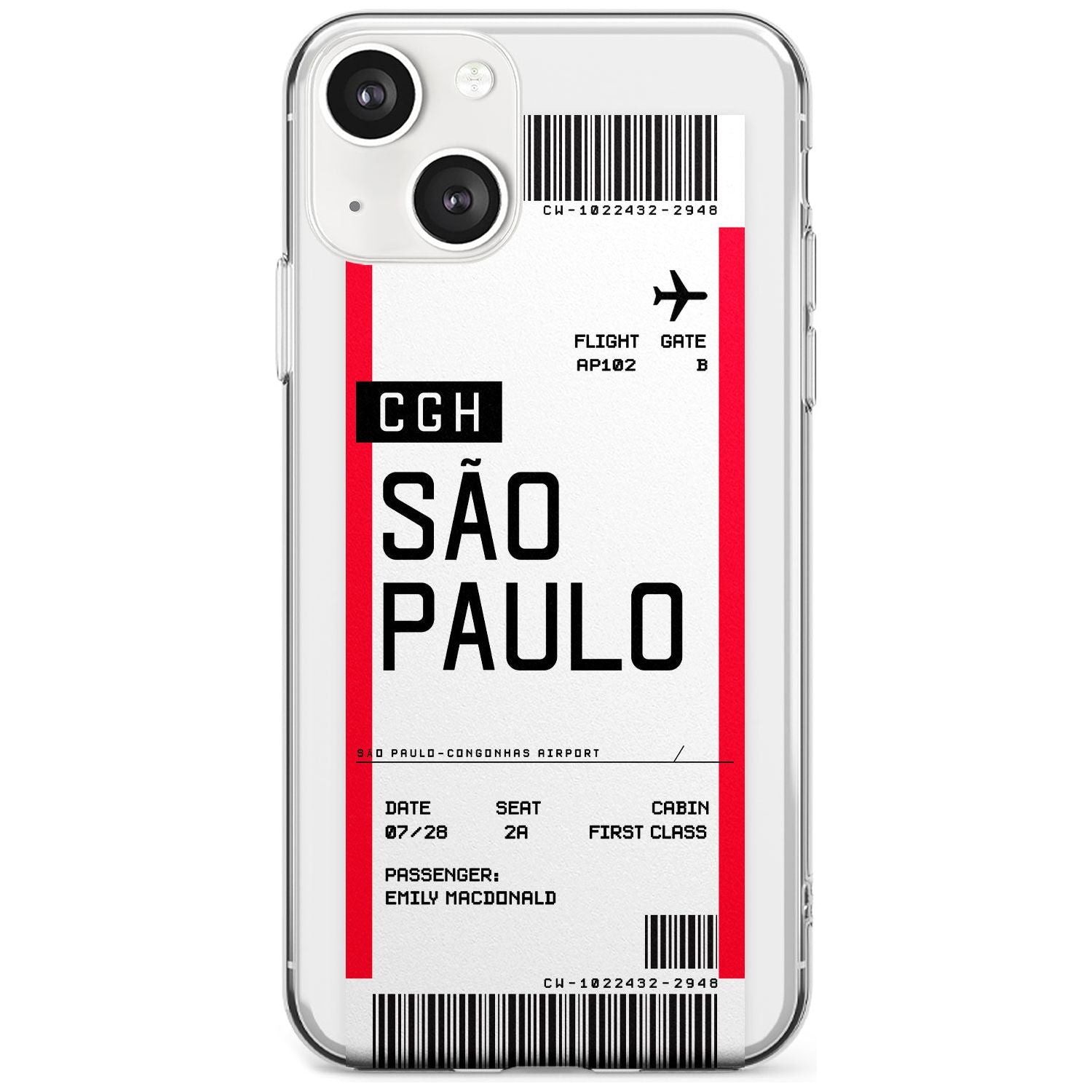 Personalised São Paulo Boarding Pass Custom Phone Case iPhone 13 / Clear Case,iPhone 13 Mini / Clear Case,iPhone 14 / Clear Case,iPhone 14 Plus / Clear Case Blanc Space