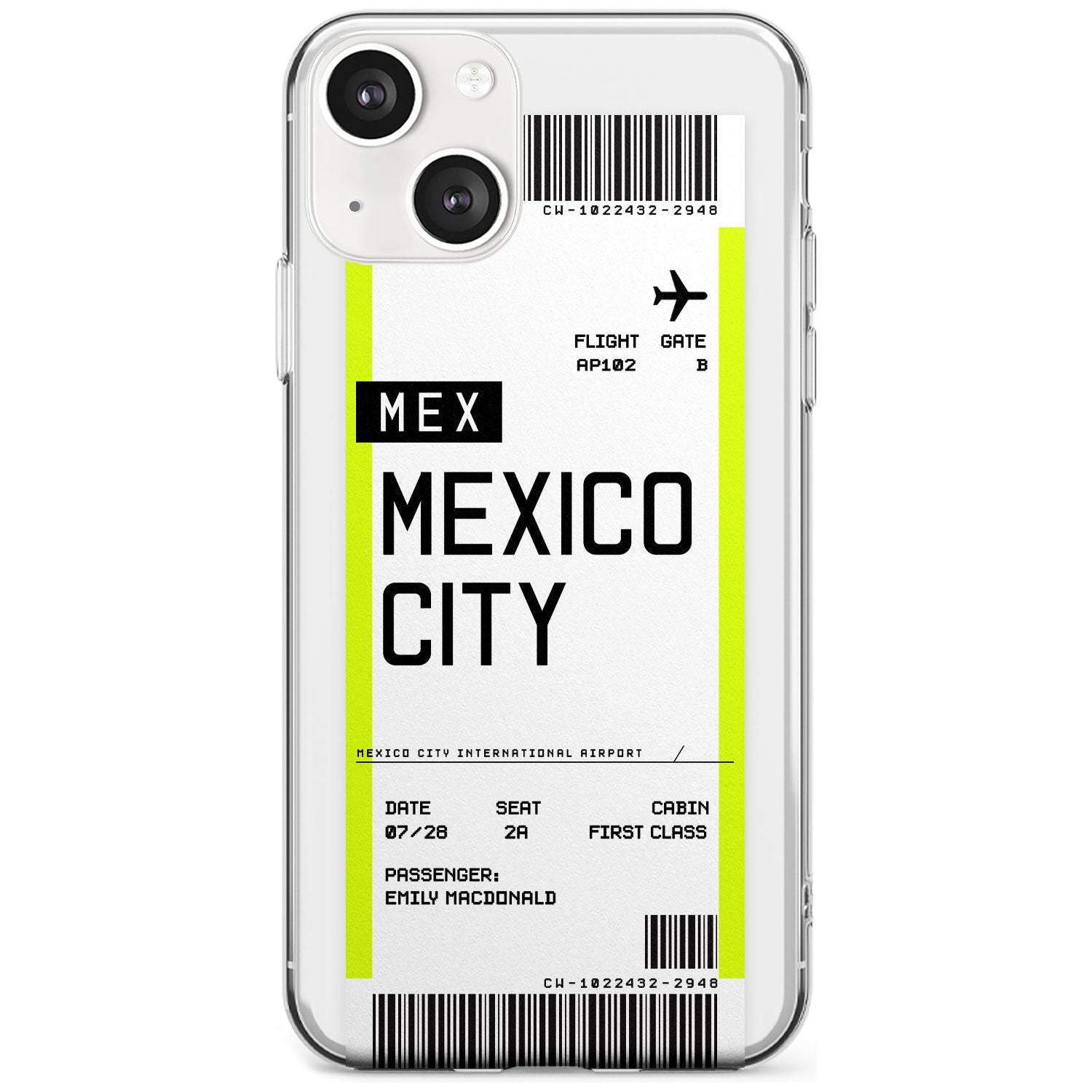 Personalised Mexico City Boarding Pass Custom Phone Case iPhone 13 / Clear Case,iPhone 13 Mini / Clear Case,iPhone 14 / Clear Case,iPhone 14 Plus / Clear Case Blanc Space