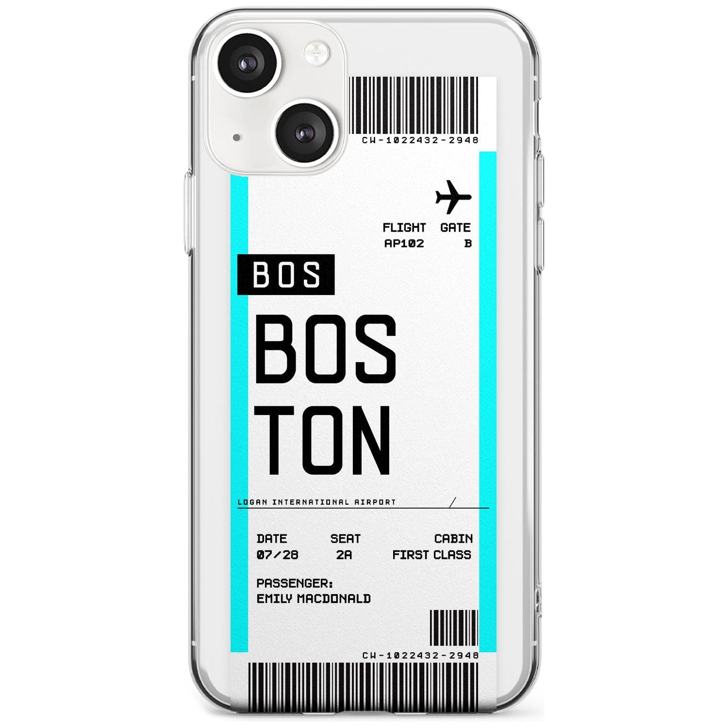 Personalised Boston Boarding Pass Custom Phone Case iPhone 13 / Clear Case,iPhone 13 Mini / Clear Case,iPhone 14 / Clear Case,iPhone 14 Plus / Clear Case Blanc Space