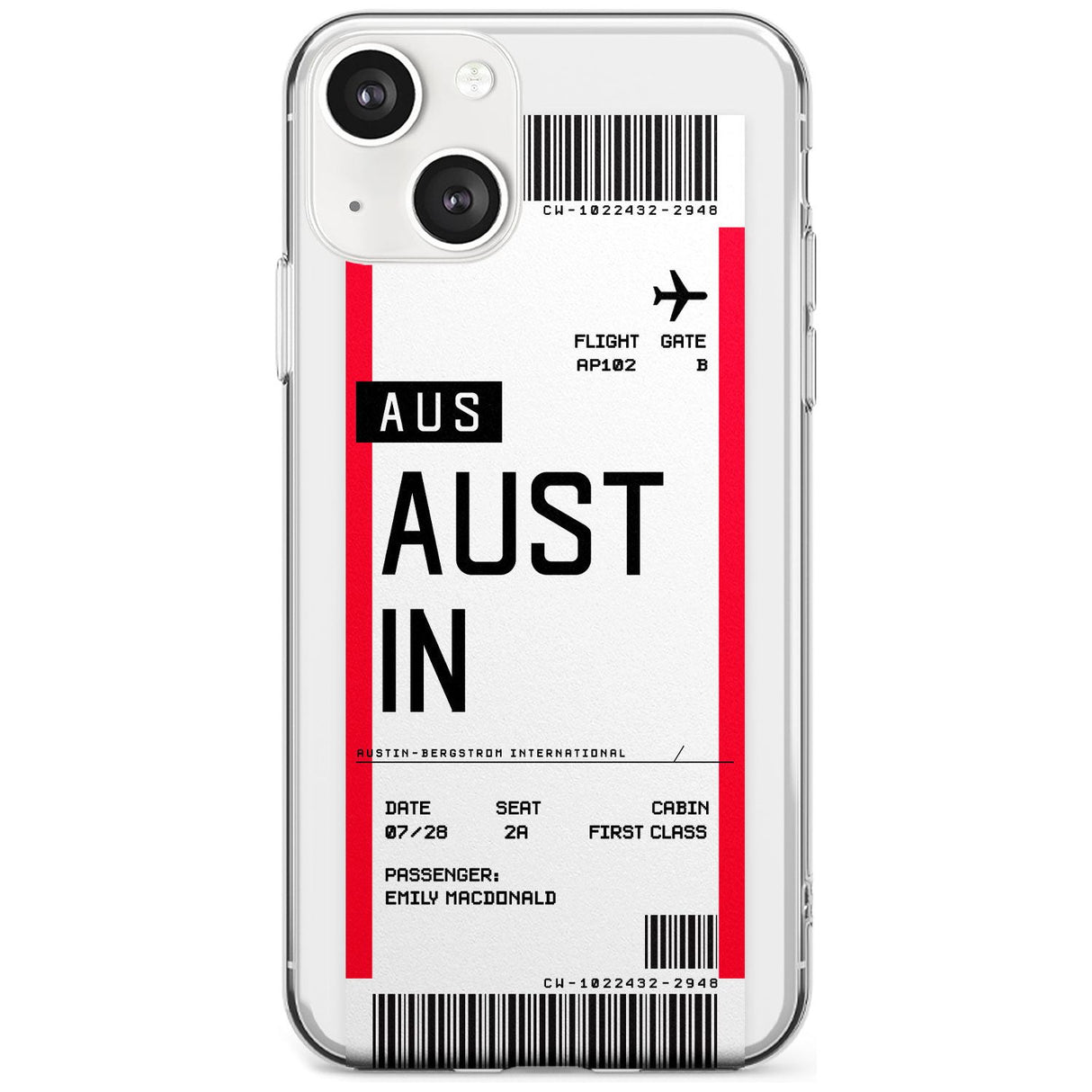 Personalised Austin Boarding Pass Custom Phone Case iPhone 13 / Clear Case,iPhone 13 Mini / Clear Case,iPhone 14 / Clear Case,iPhone 14 Plus / Clear Case Blanc Space