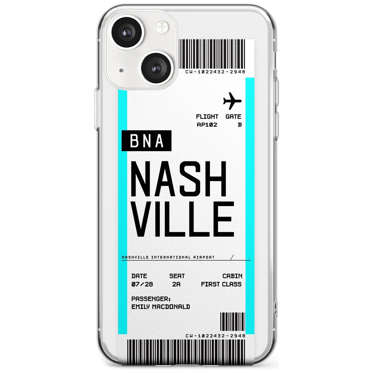 Personalised Nashville Boarding Pass Custom Phone Case iPhone 13 / Clear Case,iPhone 13 Mini / Clear Case,iPhone 14 / Clear Case,iPhone 14 Plus / Clear Case Blanc Space