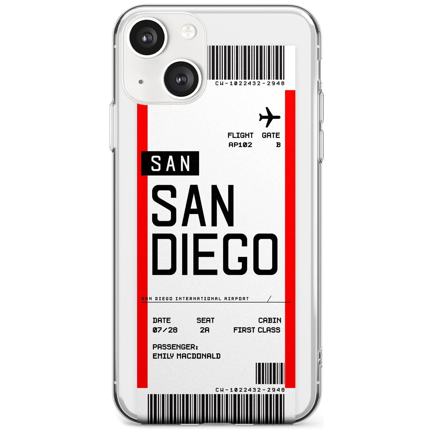 Personalised San Diego Boarding Pass Custom Phone Case iPhone 13 / Clear Case,iPhone 13 Mini / Clear Case,iPhone 14 / Clear Case,iPhone 14 Plus / Clear Case Blanc Space