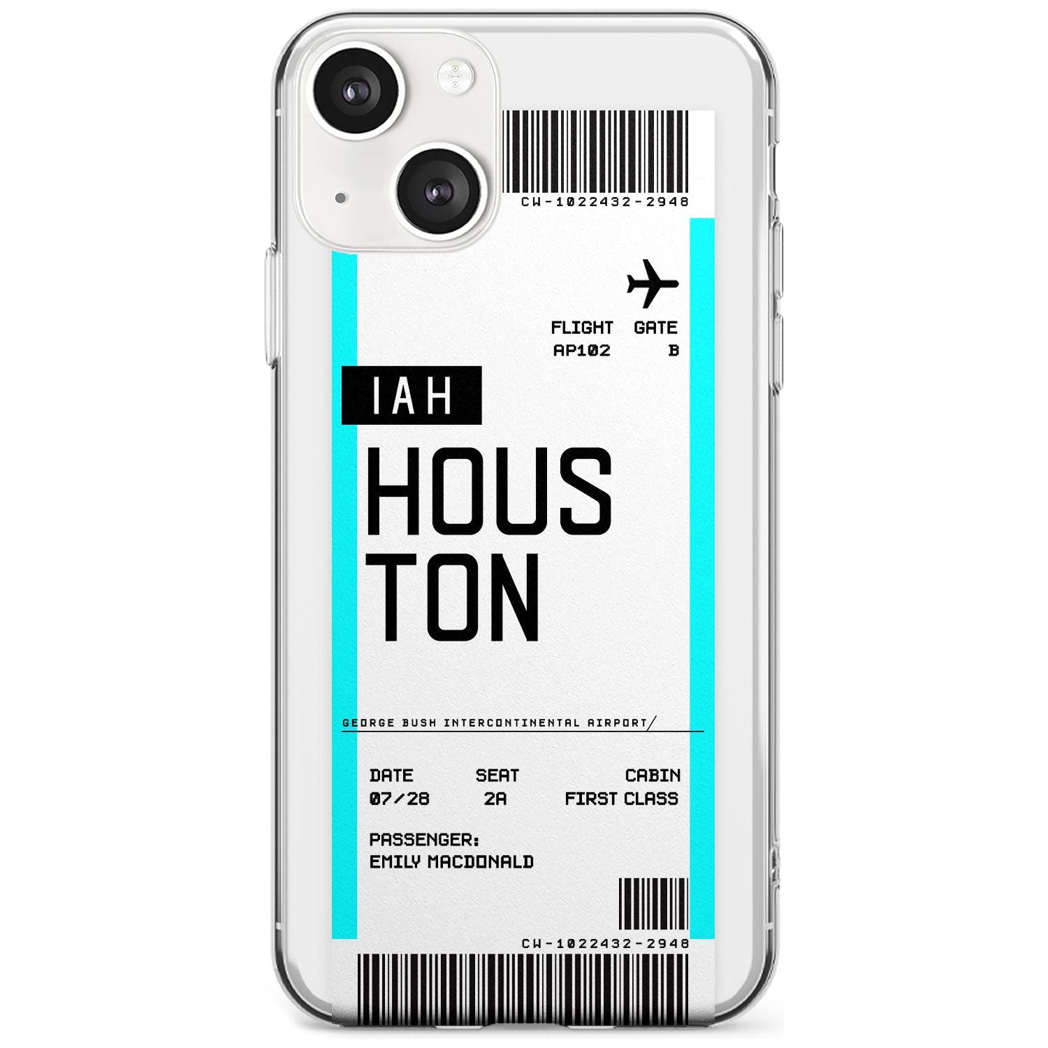 Personalised Houston Boarding Pass Custom Phone Case iPhone 13 / Clear Case,iPhone 13 Mini / Clear Case,iPhone 14 / Clear Case,iPhone 14 Plus / Clear Case Blanc Space