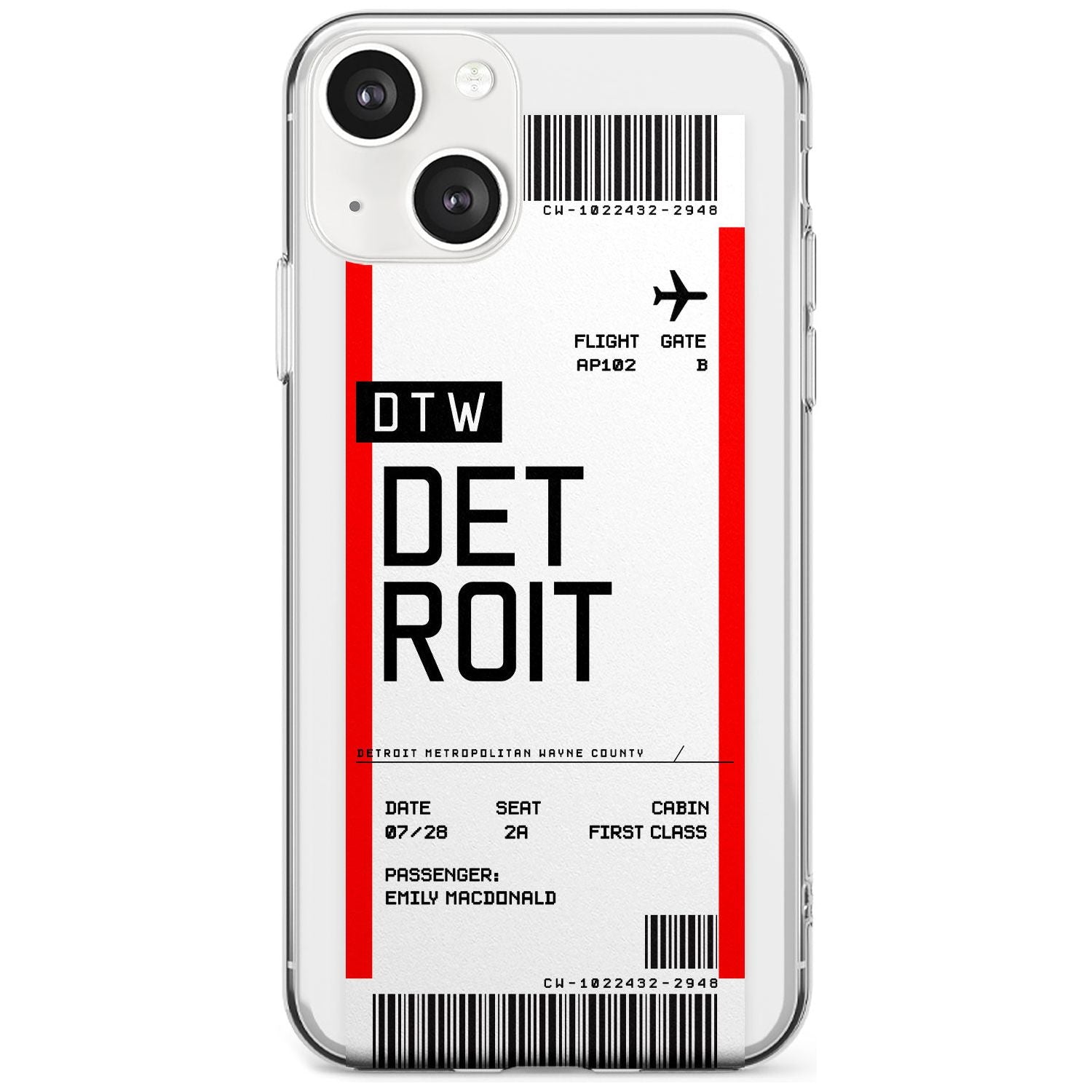 Personalised Detroit Boarding Pass Custom Phone Case iPhone 13 / Clear Case,iPhone 13 Mini / Clear Case,iPhone 14 / Clear Case,iPhone 14 Plus / Clear Case Blanc Space