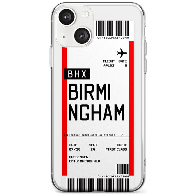 Personalised Birmingham Boarding Pass Custom Phone Case iPhone 13 / Clear Case,iPhone 13 Mini / Clear Case,iPhone 14 / Clear Case,iPhone 14 Plus / Clear Case Blanc Space